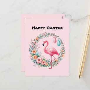 Schattige Happy Easter pink flamingo bericht toevo Feestdagenkaart