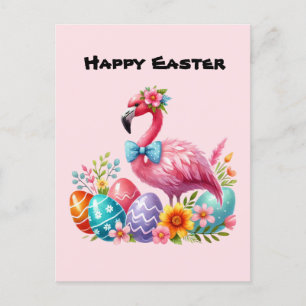 Schattige Happy Easter pink flamingo voeg bericht Feestdagenkaart