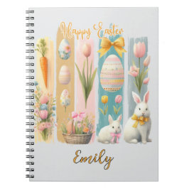 Schattige Happy Easter Pink Gold Blue Vertical Notitieboek