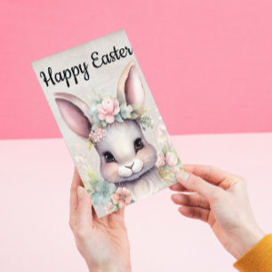 Schattige Happy Easter Waterverf Bunny Feestdagenkaart