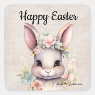 Schattige Happy Easter Waterverf Bunny Vierkante Sticker
