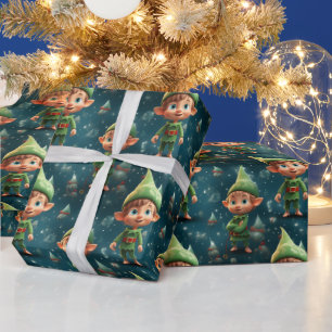 Schattige Happy Elf kerstpatroon Cadeaupapier