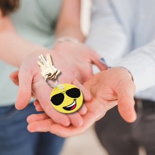 Schattige Happy Face & Aviator bril, Leuk Sleutelhanger