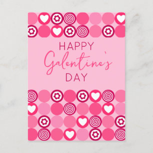 Schattige Happy Galentine’s Day Roze Hart en Bloem Briefkaart