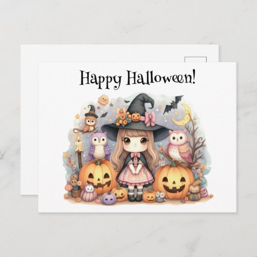 Schattige Happy Halloween Kawaii Briefkaart (Voorkant / Achterkant)