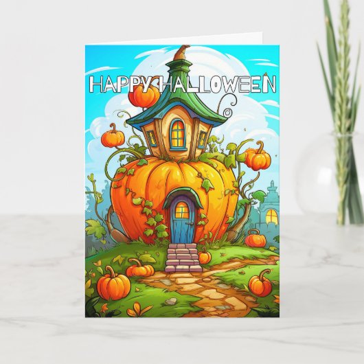 Schattige Happy Halloween Pumpkin House Kaart (Voorkant)