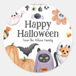 Schattige Happy Halloween van waterverf stijl Ronde Sticker