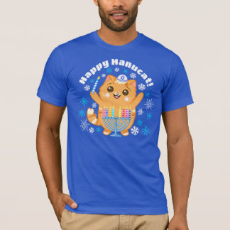 Schattige Happy Hanucat, Chanoeka Cat Menorah T-sh T-shirt