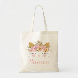 Schattige Happy Kitty Kat Prinses Bloemen Gouden K Tote Bag