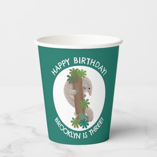 Schattige Happy Pangolin Anteater Gepersonaliseerd Papieren Bekers (Achterkant)