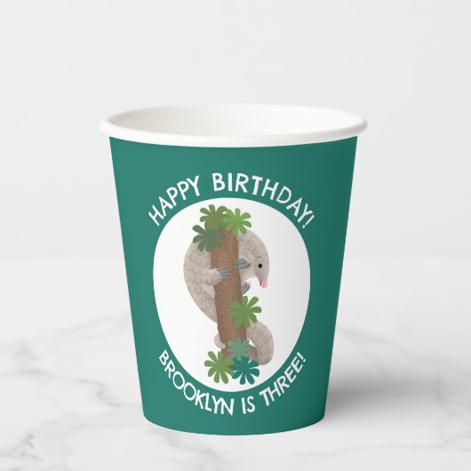Schattige Happy Pangolin Anteater Gepersonaliseerd Papieren Bekers (Voorkant)