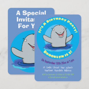 Schattige happy porpoise cartoon illustratie invit kaart