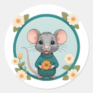 Schattige Happy Ratty met Flowers Sticker