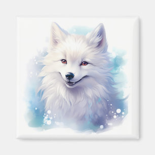 Schattige Happy Smiling Arctic Fox op Sneeuwblauw Magneet