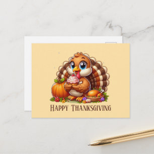 Schattige Happy Thanksgiving kalkoen Feestdagenkaart
