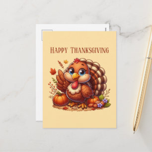 Schattige Happy Thanksgiving kalkoen Feestdagenkaart
