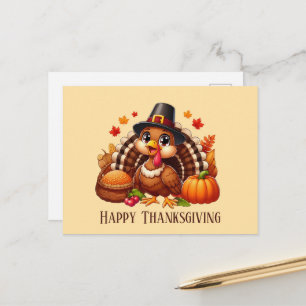 Schattige Happy Thanksgiving kalkoen Feestdagenkaart