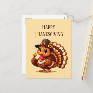 Schattige Happy Thanksgiving kalkoen Feestdagenkaart