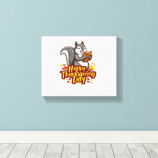 Schattige Happy Thanksgiving Squirrel Classic T-sh Canvas Afdruk (Insitu (Houten vloer))