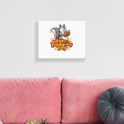 Schattige Happy Thanksgiving Squirrel Classic T-sh Canvas Afdruk (Insitu (Woonkamer))
