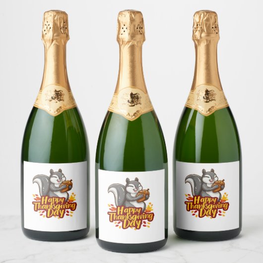 Schattige Happy Thanksgiving Squirrel Classic T-sh Sparkling Wijnetiket (Flessen)