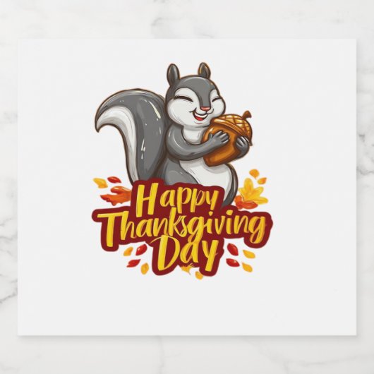 Schattige Happy Thanksgiving Squirrel Classic T-sh Sparkling Wijnetiket (Enkel label)