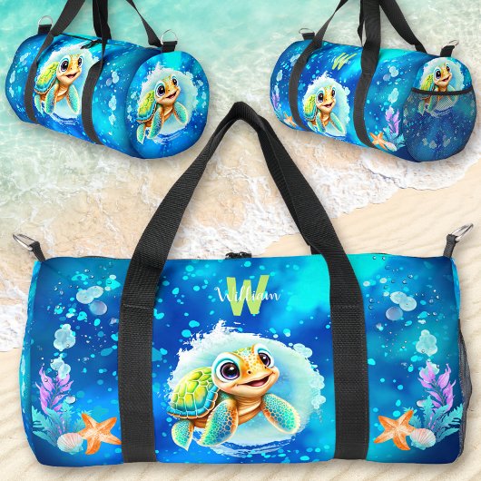Schattige Happy Turtle Boy Ocean Blue Naam Plunjezak