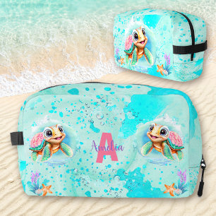 Schattige Happy Turtle Meisje Ocean Turquoise Roze Toilettasje