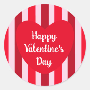 Schattige Happy Valentijnsdag Rood Gestreept Eenvo Ronde Sticker