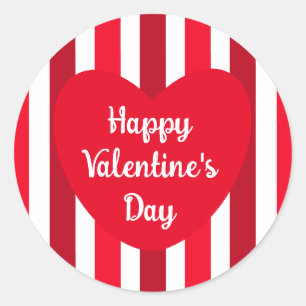 Schattige Happy Valentijnsdag Rood Gestreept Eenvo Ronde Sticker