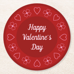 Schattige Happy Valentine's Day Harten en bloemen Ronde Kartonnen Onderzetter