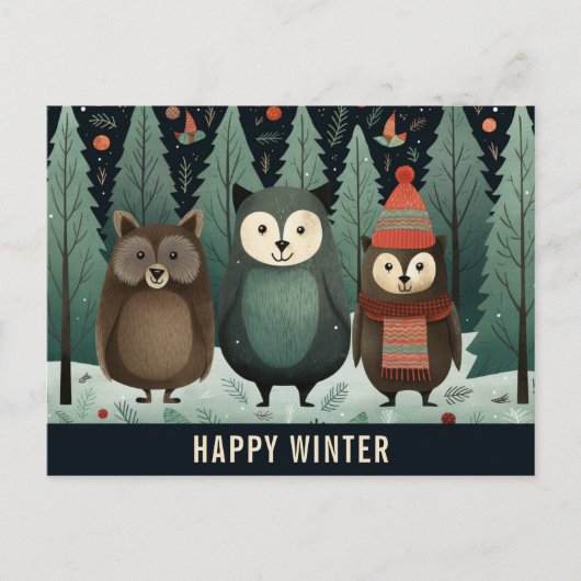 Schattige Happy Winter Woodland Forest Dier Briefkaart (Voorkant)