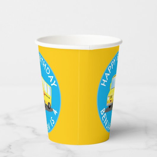 Schattige Happy Yellow schoolbus Gepersonaliseerd  Papieren Bekers (Rechts)
