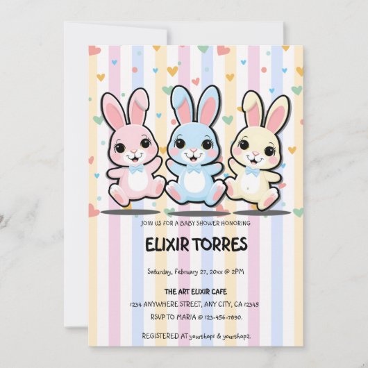 Schattige Hart Bunny Hoppers Baby shower Kaart (Voorkant)