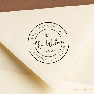 Schattige Hart Familie Naam Retouradres Rond Logo Rubberstempel