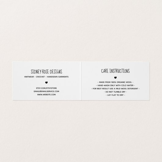 Schattige hart gemaakt met Love Hang Label Visitekaartjes (Binnenkant ongevouwen)