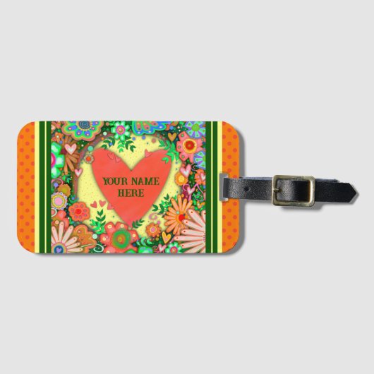 Schattige Hart Gepersonaliseerde Naam Inspirivity  Bagagelabel (Voorkant (horizontaal))