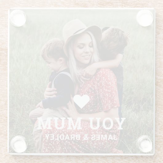 Schattige HART HOUDT VAN JE MAM Moederdag Foto Glazen Onderzetter (Achterkant)