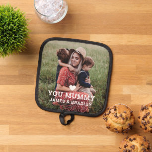 Schattige HART HOUDT VAN JE MUMMIE Foto Moederdag Pannenlap