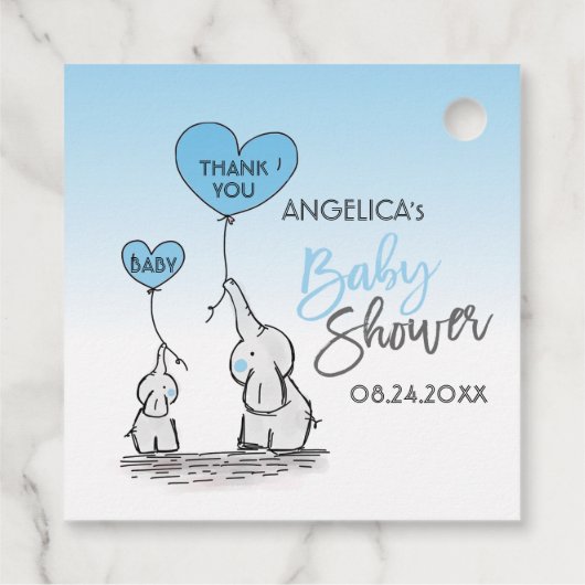 Schattige Hart JONGEN Blauw Olifant Mama & Baby sh Bedankjes Labels (Achterkant)