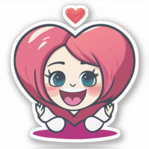 Schattige Hart Kinderen Cartoon Karakter Sticker