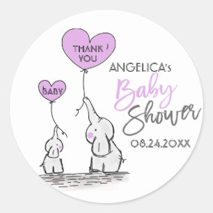 Schattige Hart LAVENDEL Olifant Mama & Baby shower Ronde Sticker