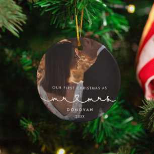 Schattige Hart Lettertype Eerste Kerst als Mr & Mr Keramisch Ornament