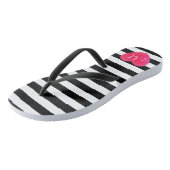 Schattige hart monogram met zwarte en witte strepe teenslippers (Schuin)