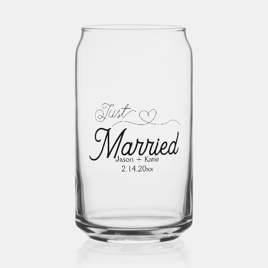 Schattige Hart Net Getrouwd Kalligrafie Trouwdag Blikvorm Glas (Voorkant)