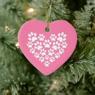 Schattige Hart Roze Poot Print Keramisch Ornament