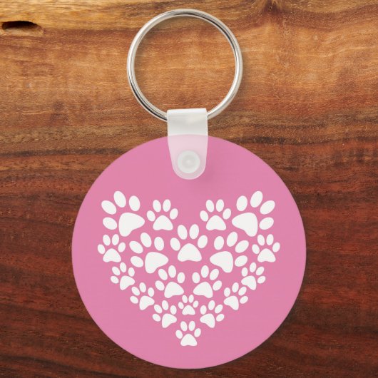 Schattige Hart Roze Poot Print Sleutelhanger (Voorkant)