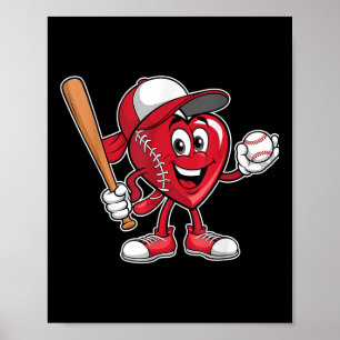 Schattige Hart Spelen Baseball Valentijnsdag Boys Poster