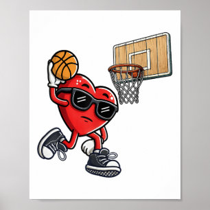 Schattige hart spelen basketbal Valentijnsdag Bask Poster