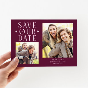 Schattige Harten 2-Foto Cranberry Bruiloft Save The Date